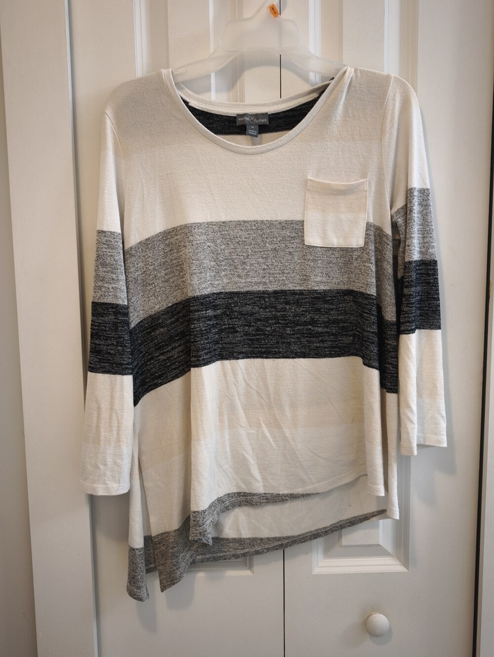 Market & Spruce Women's Cream and Black Striped Pocket 3/4 Sleeve